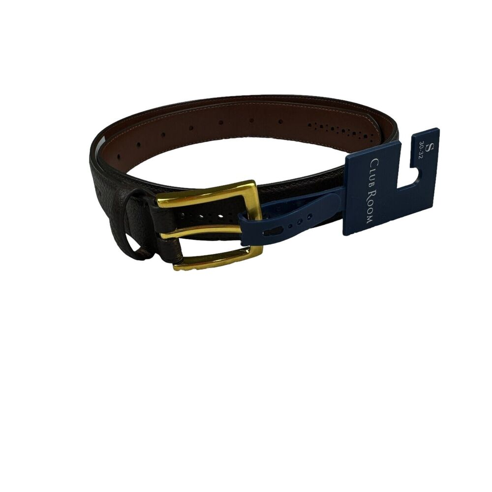 Club Room Mens Casual Brogue Faux Leather Dress Belt Brown S 30-32